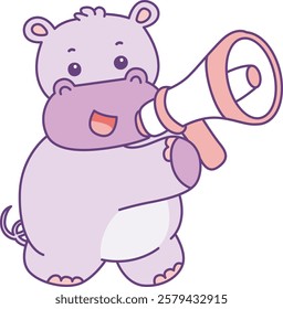 Cute hippo vector icon. Funny baby hippo animal series stock illustration. life of fluffy hippo designs.
A hippo bring a megaphone