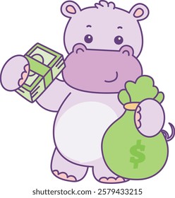 Cute hippo vector icon. Funny baby hippo animal series stock illustration. life of fluffy hippo designs.
A hippo bring a buck of money