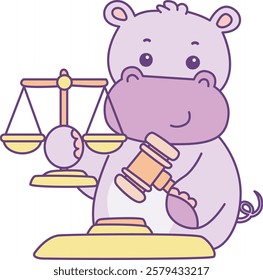 Cute hippo vector icon. Funny baby hippo animal series stock illustration. life of fluffy hippo designs.
A hippo bring a scales and hammer