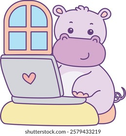 Cute hippo vector icon. Funny baby hippo animal series stock illustration. life of fluffy hippo designs.
A hippo study in the notebook