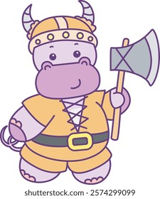 Cute hippo vector icon with Halloween theme. Funny baby hippo animal Halloween illustration.
Baby hippo wearing a viking costume