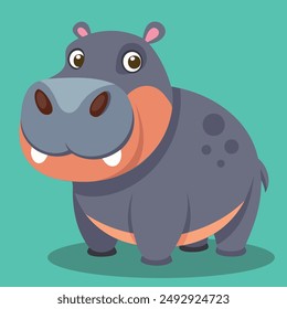 Cute hippo vector illustration. Cartoon hippopotamus vector print. Can be used for design of t-shirts, posters and Baby Shower party and characters.