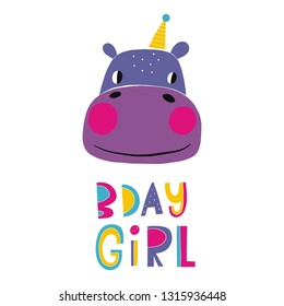 Cute hippo vector illustration. Fun hippo print for birthday or Baby Shower party.
Cutie hippo cartoon hand drawn Character