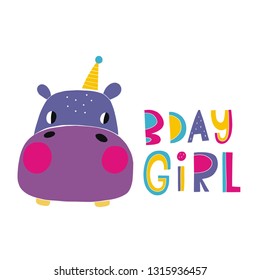 Cute hippo vector illustration. Fun hippo print for birthday or Baby Shower party.
Cutie hippo cartoon hand drawn Character