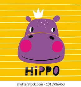 Cute hippo vector illustration. Fun hippo print for birthday or Baby Shower party.
Cutie hippo cartoon hand drawn Character