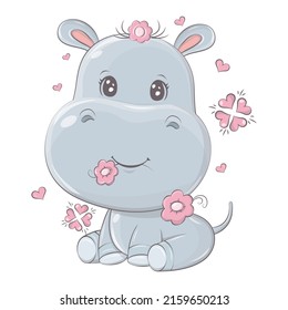 Cute Hippo Vector Illustration Cute Little Stock Vector (Royalty Free ...