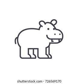 cute hippo vector line icon, sign, illustration on background, editable strokes