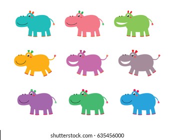 cute hippo vector set