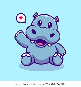 Cute Hippo Waving Hand Cartoon Vector Icon Illustration. Animal Nature Icon Concept Isolated Premium Vector. Flat Cartoon Style