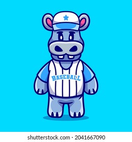cute hippo wearing baseball uniform, suitable for cute animal baseball t-shirt design