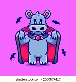 cute hippo wearing vampire halloween costume, suitable for cute animal halloween t-shirts or mascot designs