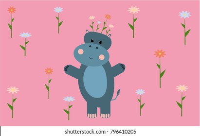 Cute hippo welcoming spring 