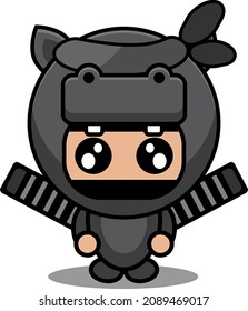 cute hippopotamus amphibian mascot costume character cartoon character sword ninja