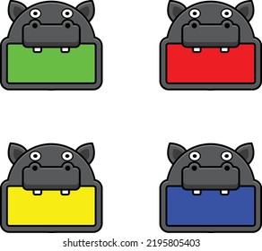 cute hippopotamus animal board color bundle set vector illustration design