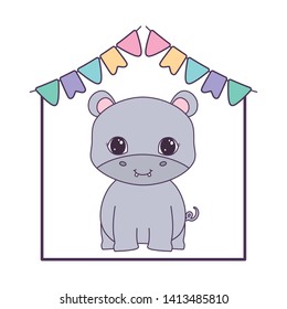 cute hippopotamus animal with garlands hanging