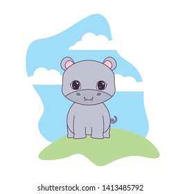 cute hippopotamus animal in landscape natural