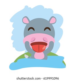 cute hippopotamus animal winking