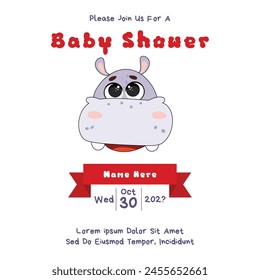 Cute hippopotamus for baby shower invitation card template.
