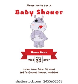 Cute hippopotamus for baby shower invitation card template.