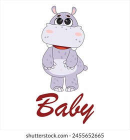Cute hippopotamus for baby shower invitation card template.