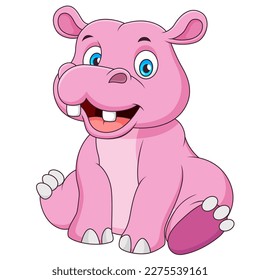 Cute hippopotamus cartoon illustration sitting