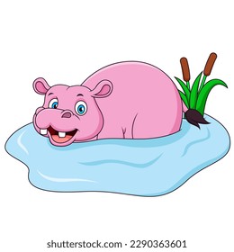 Cute hippopotamus cartoon in the water. Vector illustration