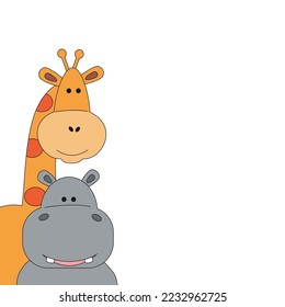 Cute Hippopotamus and Giraffe Illustration