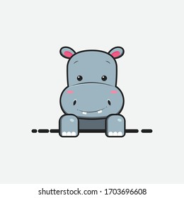 Cute hippopotamus head in profile is isolated against a white background. Vector stock illustrations for decoration and design, cards, posters, fabrics, for children and more.