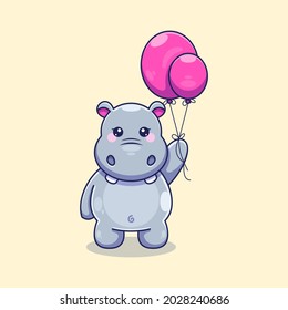 Cute hippopotamus held balloon cartoon design