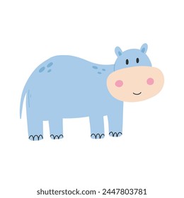 Cute hippopotamus isolated on white background. Vector illustration of a hippopotamus. Hand-drawn kids hippo.