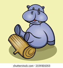 a cute hippopotamus is laying its feet on the wood