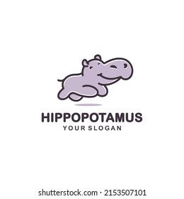 cute hippopotamus logo design template
