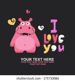 Cute hippopotamus in love romantic illustration