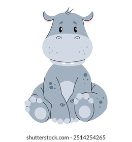 Cute hippopotamus on white background. Cartoon african animal in flat style. Safari collection. Vector children's illustration for clothes, fabric, greeting cards, stickers, etc.