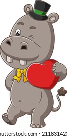 The cute hippopotamus is ready for valentine event of illustration