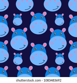 Cute hippopotamus, seamless pattern hippo. For children's textiles, clothes. Vector illustration