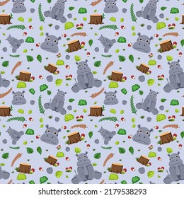 Cute hippopotamus seamless pattern illustration