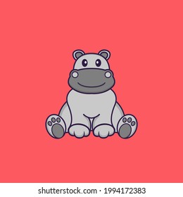Cute hippopotamus is sitting. Animal cartoon concept isolated. Can used for t-shirt, greeting card, invitation card or mascot.