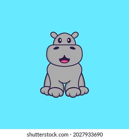 Cute hippopotamus is sitting. Animal cartoon concept isolated. Can used for t-shirt, greeting card, invitation card or mascot.