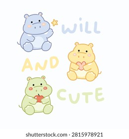 Cute Hippos with Text Illustration