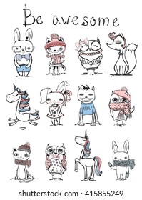 Cute hipster animals