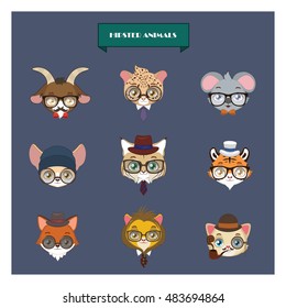 Cute hipster animals set