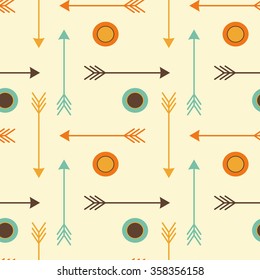 cute hipster arrows with circles seamless vector pattern background illustration