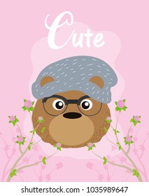 Cute hipster bear cartoon