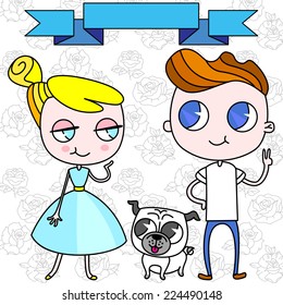cute hipster couple with pug