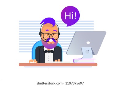 Cute hipster customer support agent illustration