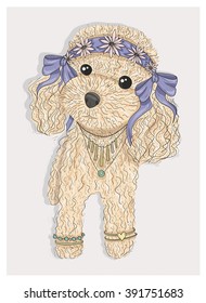 cute hipster dog fashion illustration with poodle