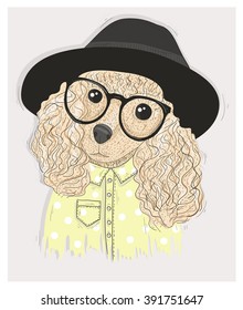 cute hipster dog with glasses fashion illustration poodle