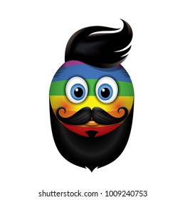 Cute hipster emoticon with trendy haircut and mustaches, emoji, smiley - vector illustration