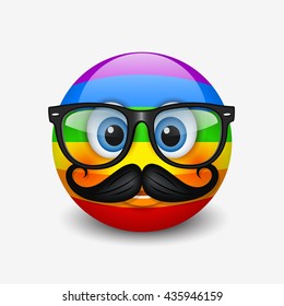 Cute hipster emoticon wearing eyeglasses and mustaches, emoji, smiley - vector illustration